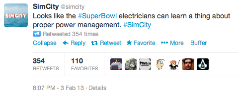 SimCity Twitter Super Bowl Blackout Resonse