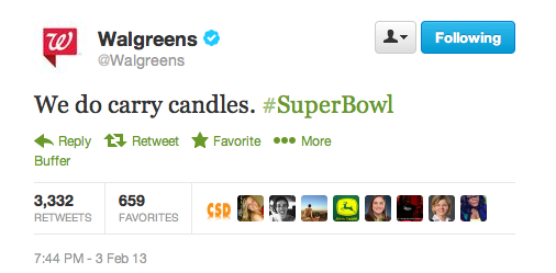 Walgreens Super Bowl Blackout Response Candles