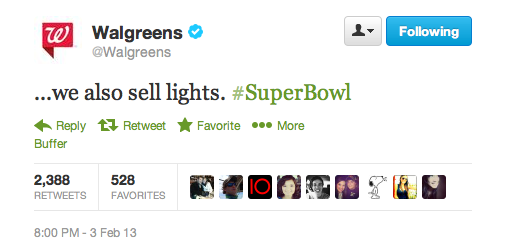 Walgreens Super Bowl Blackout Response Lights