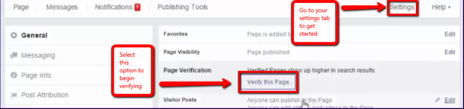 Verify Facebook settings