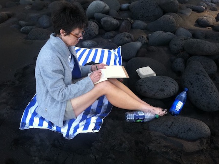 Kristin sketching/drawing in Waipio Valley, Big Island of Hawaii